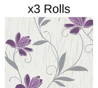 x3 Rolls Lotus Wallpaper AS Creation Floral Textured Glitter Vinyl Grey Purple