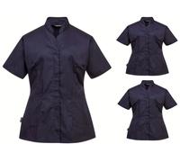 x3 Womens Portwest Plain Navy Nursing Carers Tunic Work Top Size M