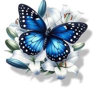 x4 Blue Butterfly Flower Vinyl Stickers Cover Marks Non Transparent Waterproof Floral Art Decals 1@ 20cm Tall Ideal for Toilets or car. 3@ 7cm Tall for Phone case, Cups & Wine Glass (Butterfly Blue)