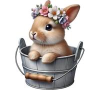 x4 Bunny Rabbit Vinyl Decal Stickers, Cover Marks, Vibrant Wall Decor, Weatherproof Multi Purpose Laptop, car, Phone Toilet & More (Bucket Bunny, x1 20cm Tall & 7cm Tall x3)