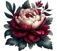 x4 Dark Peony Flower Vinyl Stickers, Vibrant Blackout Waterproof Decals, Multi Purpose 1@ 20cm Tall Ideal for Toilets car or Laptop. 3@ 7cm Tall Ideal for Phone, Cups & Mugs (Burgundy Cream)