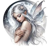 x4 Grey Fairy Moon Vinyl Stickers Non Transparent Cover Marks Silver Fairies Art Decals 1@ 20cm for Toilet/Laptop and 3@ 7cm for Phone case, Cups etc Cover Marks (Moon White)