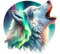 x4 Howling Wolf Vinyl Decal Stickers, Cover Marks, 1@150mm 1@120mm & 2@70mm Ideal for Laptop, Tile, Windows, Doors & More, Vibrant Waterproof Decals, Arctic Animal Graphic (Wolf Aurora, 150mix)