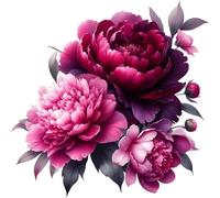 x4 Nice Peony Flower Vinyl Stickers, Vibrant Blackout Waterproof Decals, Multi Purpose 1@ 20cm Tall Ideal for Toilets car or Laptop. 3@ 7cm Tall Ideal for Phone, Cups & Mugs (Burgundy Pink)