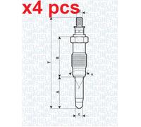X4 PCS FITS ALFA ROMEO 145 1.9 TD GLOW PLUG 062900010304 MAGNETI MARELLI