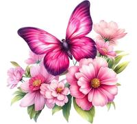 x4 Pink Butterfly Flower Vinyl Stickers, Cover Marks Non Transparent & Weatherproof Multi-use Decals 1@150mm 1@120mm & 2@70mm Toilet Wall Car Laptop & More (Pink150mix, A5)