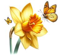 x4 Yellow Daffodil Butterfly Vinyl Stickers Cover Marks, Waterproof Flower Art Decals 1@20cm tall ideal for wall, toilet, or car bumper. 3@7cm tall Ideal Phone, Cup & Tile Floral Decal (zf4- yellow 2)