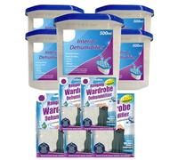 x5 Jumbo 500ml Disposable Dehumidifiers PLUS x5 Wardrobe Dehumidifier Hanging Bags for Home, Office, Caravan, Wardrobe, Garage - Absorbs Damp, Moisture & Condensation Fast & Effectively (Un-Scented)