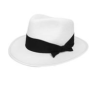 X6 ADULTS WHITE TRILBY HAT FANCY DRESS ACCESSORY - WHITE GANGSTER HAT WITH BLACK BOW