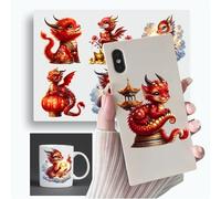 x6 Oriental Dragon Vinyl Stickers Cover Marks Non Transparent Waterproof Decals 70mm Tall Ideal for Phone case, Cups, Scrapbooking, laptops, Wine Glass & More (x6 Oriental (70mm))