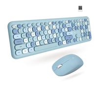 X9 Cute Keyboard and Mouse Combo - Transform Your Space with a Colorful Blue Wireless Keyboard and Mouse Retro Set (110 Keys and 18 Shortcuts) - Aesthetic Keyboard for PC Computer, Laptop
