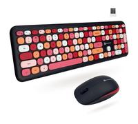 X9 Cute Wireless Keyboard and Mouse Combo - 2.4G Colorful Keyboard and Mouse Wireless with Retro Multi-Colored Typewriter, Keycaps for Windows Computer Keyboard, Laptop - Black