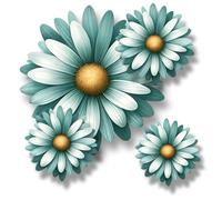 x9 Green Teal Daisy Flower Vinyl Decal Stickers, Cover Marks Floral Car Art