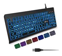 X9 Large Print Backlit Computer Keyboard - Easy to See Big Letters - Lighted USB Wired Keyboard with 7-Colors Backlight LED, Full Size Oversized Light Up Keyboard for Windows, PC, Laptop, Desktop