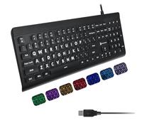 X9 Performance Backlit Large Print Keyboard - Easy to See Oversized Letters - USB Wired, Full Size 107 Key Layout, 7 Color LEDs - Large Letter Keyboard for Visually Impaired - for Windows PC