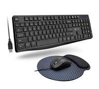 X9 Performance USB Wired Keyboard and Mouse Set with Memory Foam Padded Mouse Pad - 104 Keys with 5ft Cable for PC | Chrome - (4 DPI Modes)