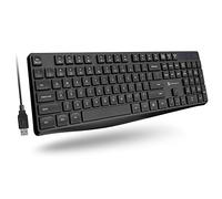 X9 Performance Wired Keyboard - Ultra Slim Full Size Ergonomic Computer Keyboard - Basic USB Keyboard for PC Desktop, Laptop with 5ft Corded Wire, 104 Quiet Keys, 14 Shortcuts, and Kickstand