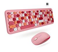 X9 Pink Cute Wireless Keyboard and Mouse Combo - 2.4G Retro Typewriter-Style with Aesthetic Bubble Keys - Colorful Hot Pink Keyboard and Mouse Wireless Combo for PC, Laptop, Windows & Chrome