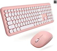 X9 Pink Keyboard and Mouse Wireless | Cute Wireless Keyboard and Mouse Combo - Transform Your Space with a Colorful Keyboard and Mouse Set for PC Laptop and Chrome (Pink/White)