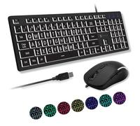 X9 Large Print Wired Keyboard and Mouse Combo - USB Lighted Keyboard and Mouse for Elderly, Low Vision, Visually Impaired - 7 LED Color Backlit Light Up, Large Letters for Laptop PC Computer