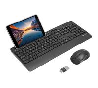 X9 Wireless Keyboard and Mouse Combo - USB C Wireless Keyboard and Mouse Set - Dual USB Port Compatibility (USB Type C + A) - Fullsize Wireless USB Keyboard with 8" Phone Tablet Holder - X9RACDOCKCB