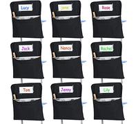 Xaatren 24 Pcs Small Chair Pockets for Classroom 14 Inch School Chairs Bag Chairback Buddy Seat Pocket Student Classroom Organizer with Name Tag for Primary School Chair up to 14'' Wide(Black)