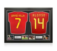 Xabi Alonso & David Villa Signed Spain Football Shirts. Dual Frame