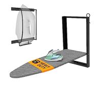 Xabitat Wall Mounted Ironing Board with Iron Holder | 36.2" X 12.2" Compact Mount Fold Down Ironing Board for Small Spaces | Space Saving with Cotton Fabric Cover | Black and Grey