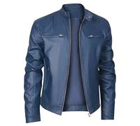 XACCBBA Biker Jacket Men,Men Faux Leather Pu Motorcycle Bomber Jacket Stand Collar Racer Biker Retro Style Coat with Zipper Pockets Lightweight Spring Summer Windproof Windbreaker Royal Blue M