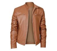 XACCBBA Mens Leather Jackets,Men Faux Leather Pu Motorcycle Bomber Jacket Stand Collar Racer Biker Retro Style Coat with Zipper Pockets Lightweight Spring Summer Windproof Windbreaker Khaki Xxs