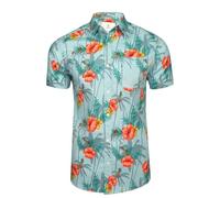 Xact Hawaiian Shirt for Men - 100% Cotton Short Sleeve Tropical Floral Shirt, Classic Collar Summer Beach Holiday Shirt