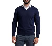 Xact Men’s 100% Cotton Premium 12-Gauge Knit V-Neck Jumper - Lightweight Soft Vee Neck Pullover Sweater for Smart Casual (Navy) L