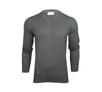Xact Men’s 100% Cotton Premium 12-Gauge Knit V-Neck Jumper - Lightweight Soft Vee Neck Pullover Sweater for Smart Casual (Dark Grey Marl) XL