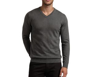 Xact Men’s 100% Cotton Premium 12-Gauge Knit V-Neck Jumper - Lightweight Soft Vee Neck Pullover Sweater for Smart Casual (Dark Grey Marl) M