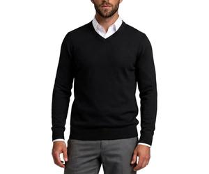 Xact Men’s 100% Cotton Premium 12-Gauge Knit V-Neck Jumper - Lightweight Soft Vee Neck Pullover Sweater for Smart Casual (Black) XXXL