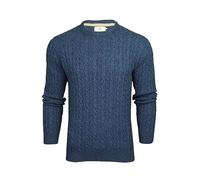 Xact Men’s Cable Knit Jumper - Cotton Rich, Textured Crew Neck Knit, Soft Midweight Layer for Autumn and Winter (Light Denim) M