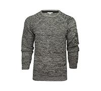 Xact Mens Jumper Fashion Chunky Fisherman Fleck Knit, Crew Neck, Raglan Sleeve (Black) L