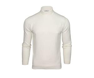 Xact Men’s Pure Cotton Mock Neck Turtleneck Jumper - Premium High Neck Knit, Soft Breathable Winter Sweater, Warm Lightweight Pullover Knitwear (Winter White) XL