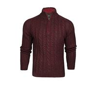 Xact Men’s Quarter Zip Cable Knit Jumper, Chunky Funnel Neck 1/4 Zip Pullover, Regular Fit Warm Smart Casual Knitwear (Navy/Burgundy Twist) M