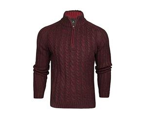 Xact Men’s Quarter Zip Cable Knit Jumper, Chunky Funnel Neck 1/4 Zip Pullover, Regular Fit Warm Smart Casual Knitwear