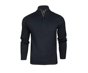 Xact Men’s Quarter Zip Jumper Cotton Rich Regular Fit, 1/4 Zip Pullover Sweater, Smart Casual Knitwear, Classic Zip Neck Jumper (Navy) M