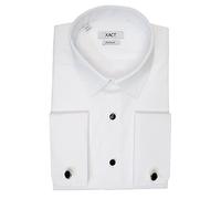 Xact Men’s Standard Collar Dress Shirt - Plain Front with Black Buttons - Double Cuff Formal Shirt with Cufflinks for Evenings, Cruises & Weddings (White - Standard Collar - Black Buttons) 19"