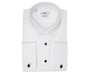 Xact Men’s Standard Collar Dress Shirt - Plain Front with Black Buttons - Double Cuff Formal Shirt with Cufflinks for Evenings, Cruises & Weddings (White - Standard Collar - Black Buttons) 15 1/2"