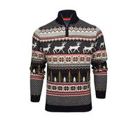 Xact Mens 1/4 Zip Reindeer Xmas/Christmas Jumper (Navy Mix) L