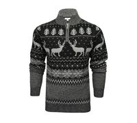 Xact Mens 1/4 Zip Reindeer Xmas/Christmas Jumper (Black/Grey) L
