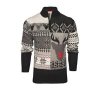 Xact Men's 1/4 Zip Christmas Jumper Fair Isle & Rudolph Reindeer Knit (Rudolph - Black/White) XL