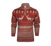 Xact Mens 1/4 Zip Reindeer Xmas/Christmas Jumper (Burgundy/Grey) XL