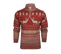 Xact Mens 1/4 Zip Reindeer Xmas/Christmas Jumper (Burgundy/Grey) XXXL