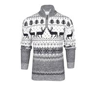 Xact Mens 1/4 Zip Reindeer Xmas/Christmas Jumper (Ecru) L