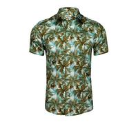 Xact Mens 100% Cotton Hawaiian Palm Tree Shirt, Short Sleeved, Slim Fit (Aqua) M